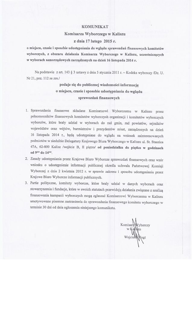    komunikat komisarza wyborczego w kaliszu z dnia 17.02.2015.jpg